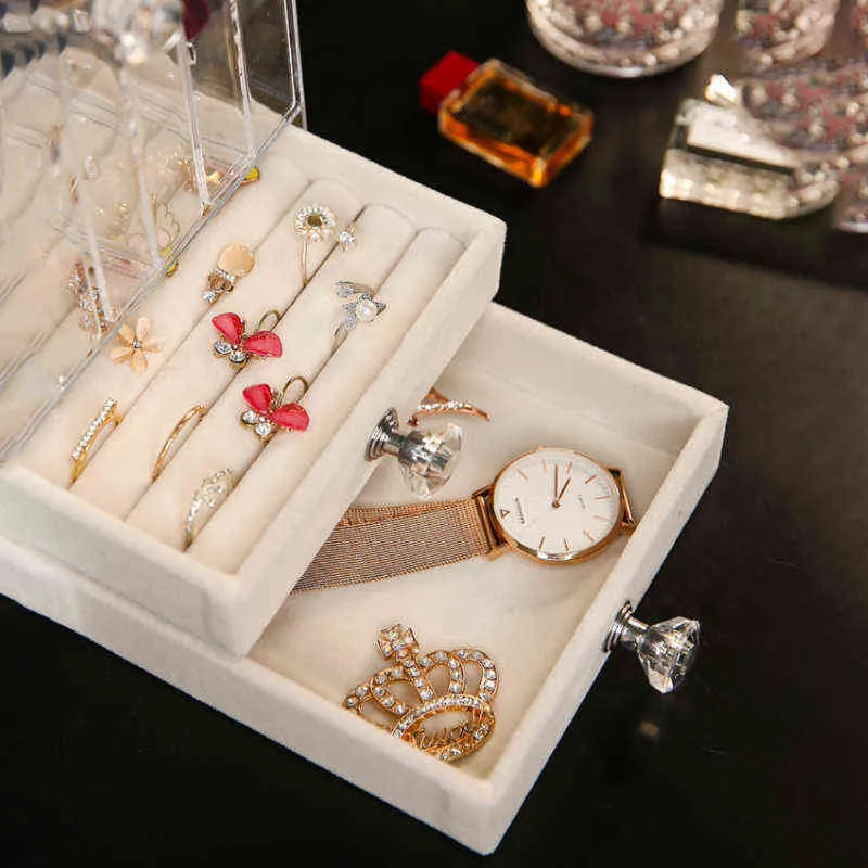 Portable Earrings Jewelry Storage Box Dustproof Acrylic Necklace Bracelet  Display Stand Shelf Girl Transparent Organizer Case