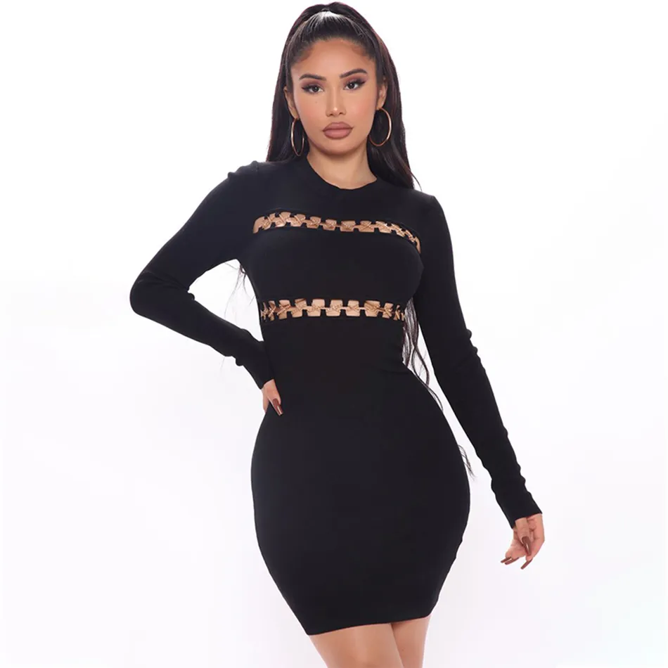 chinese dress ladies Kawko Lace Sleeve Bandage Dress In Black  Night Novas