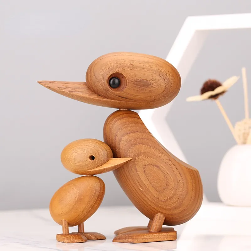 Wooden Duck Figurines Wood Miniature Animals Toys Dolls Creative Puppet Office Home Decoration Accessories Ornaments Nordic Fash