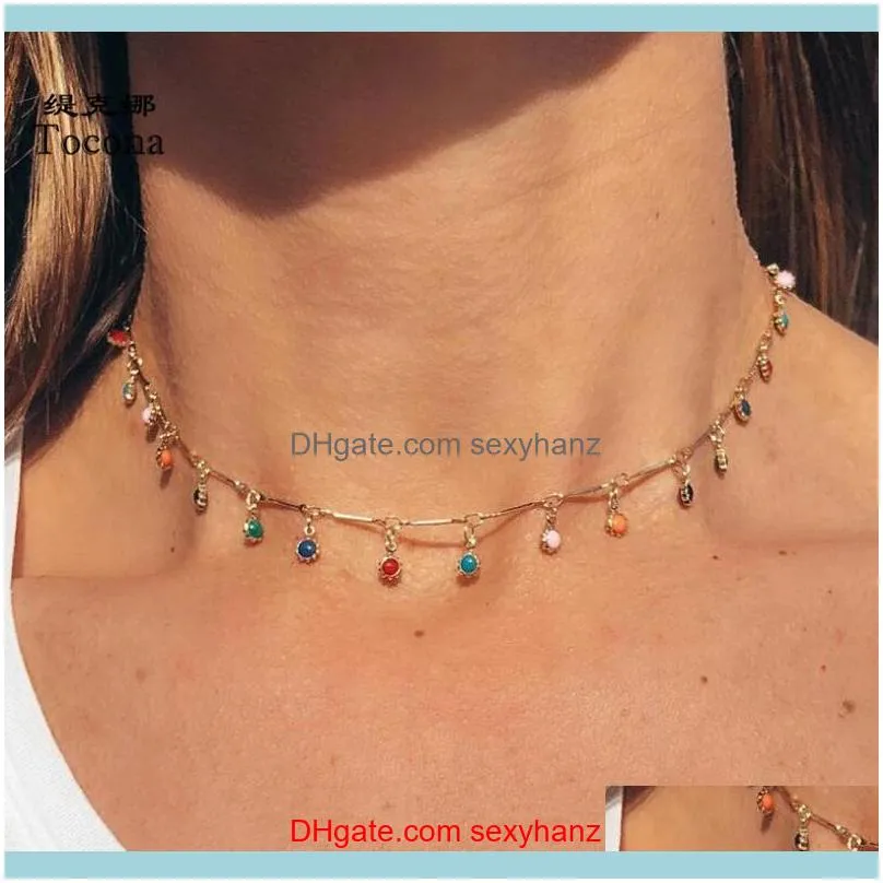 Bohemian Gold Necklace For Women Charming Colorful Stone Chain Chockers Handmade Party Jewelry Wholesale Collares B31203 Chokers
