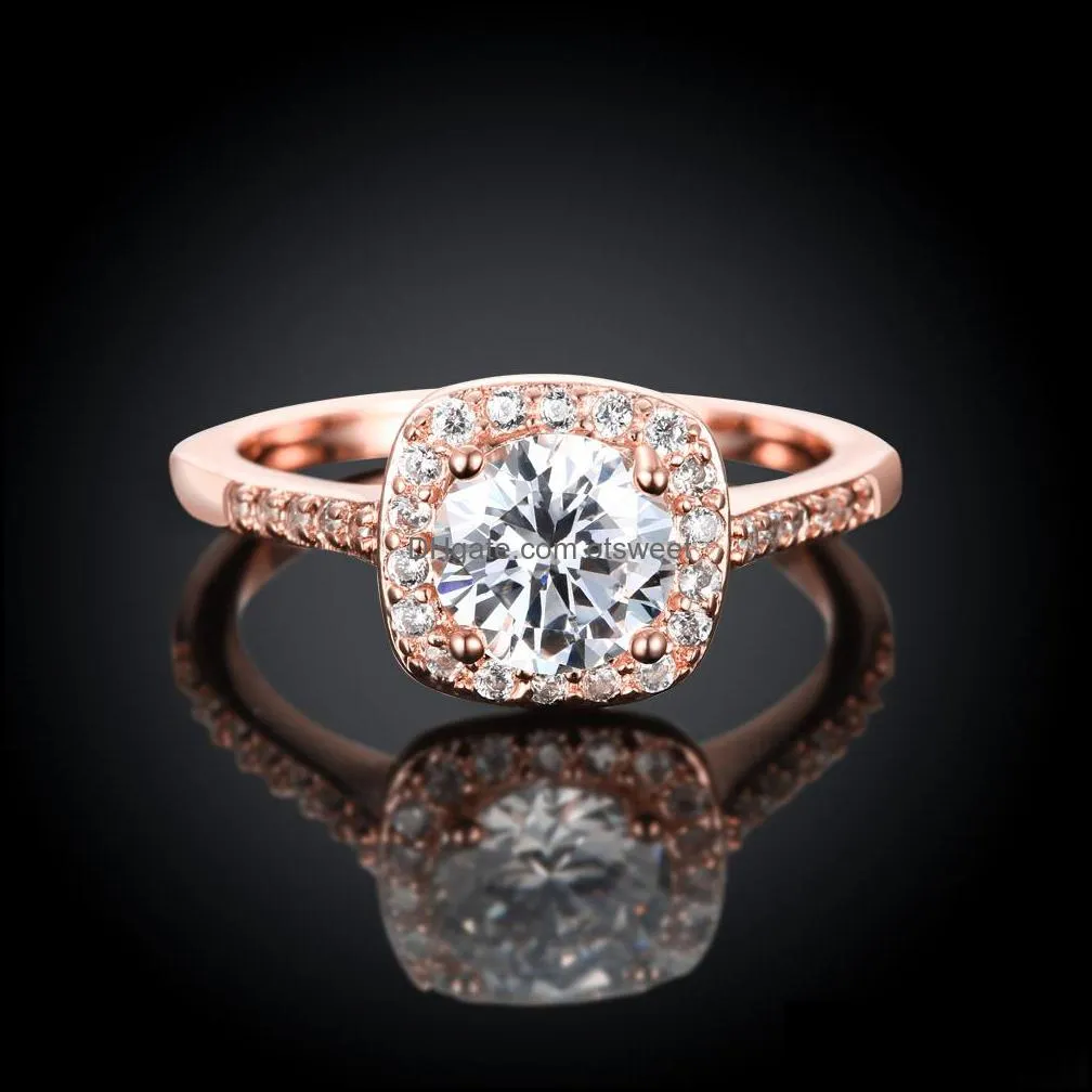 Luxury Stone Gold Plated Ring Women Girl Elegant Rose Golden Yellow Gold Crystal Wedding Gift Jewelry Finger Rings