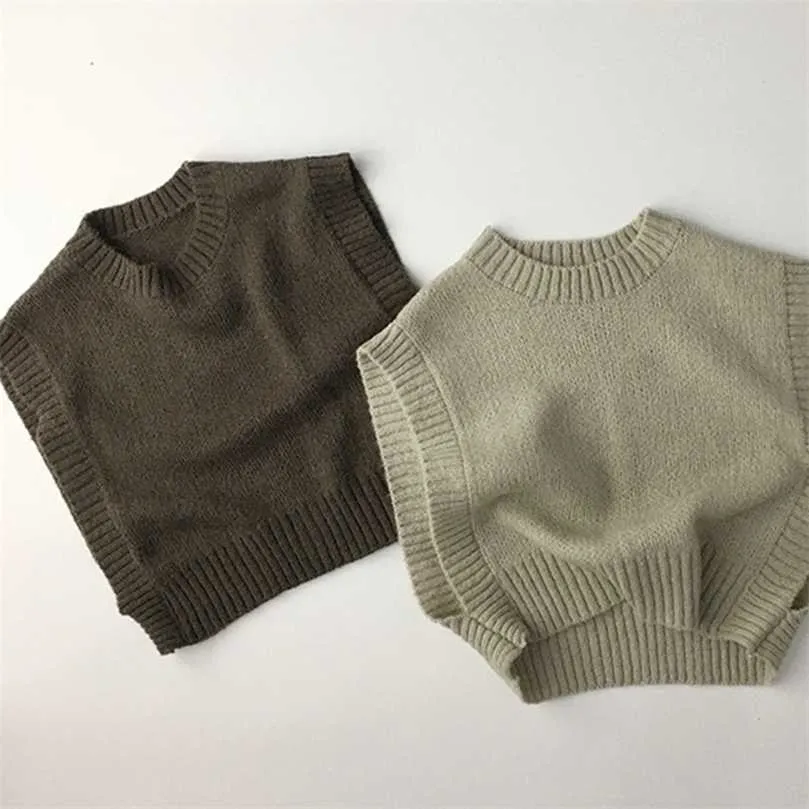 Style coréen bébé filles garçons sans manches couleur unie chandails printemps enfants pulls hauts été automne vêtements à tricoter 211104