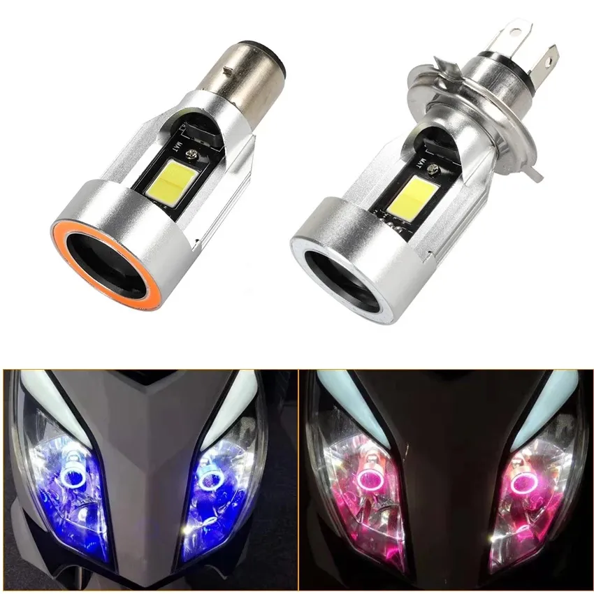 Blue/pink Angel eye H4 LED Motorcycle Headlight Ba20d HS1 H6 Scooter Motorbike Headlamp Light Bulb DRL Accessories 12/24V