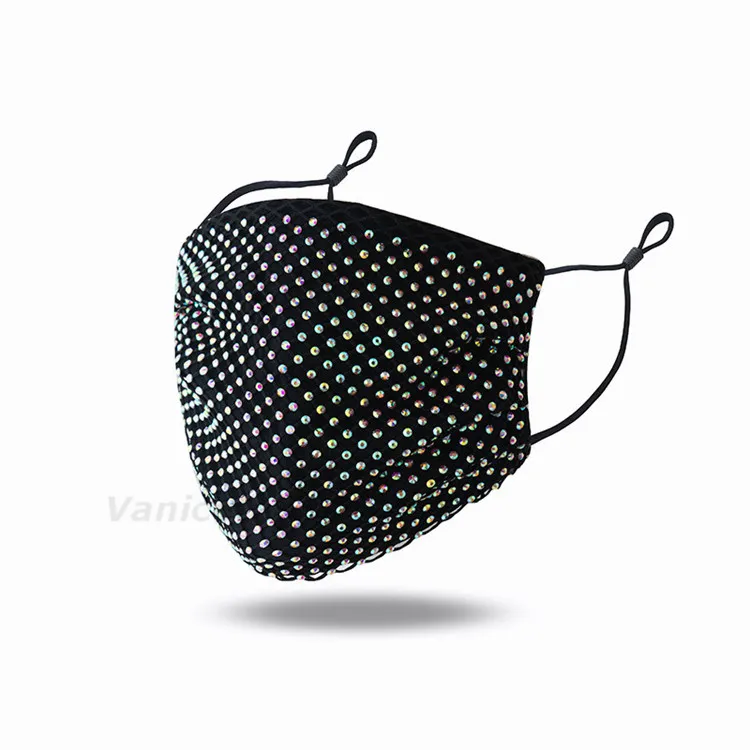 Bling Rhinestone Mesh Reusable Cloth Face Mask Crystal Masquerade Party Masks for Women Girls Adult T10I58