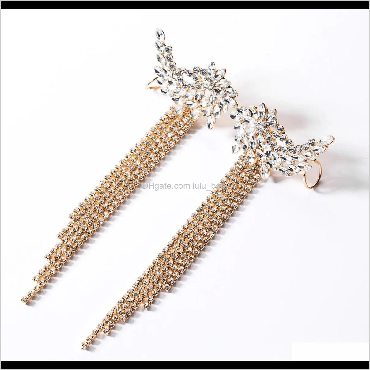 exaggerated acrylic diamond claw chain full diamond long tassel earrings women`s fashion super fairy earrings