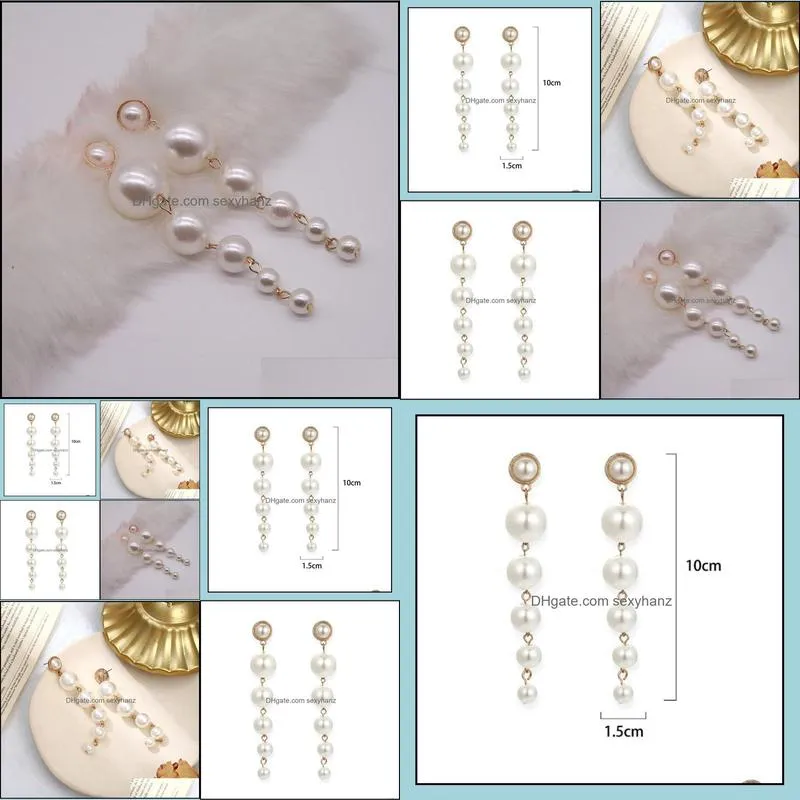 Fashion imitation pearl long earrings Big small bead tassel stud earring GWE11666