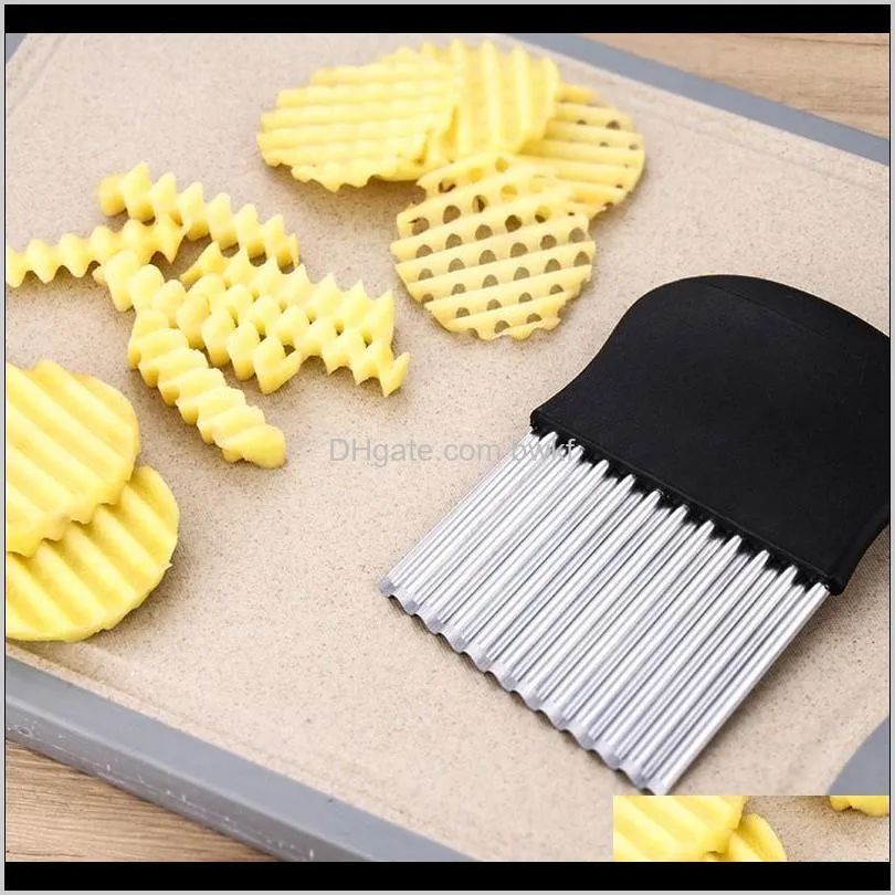 stainless steel potato chip wavy cutter vegetable slicer fruit chopping knife cooking tool kitchen gadget fancy strip cutter 201201