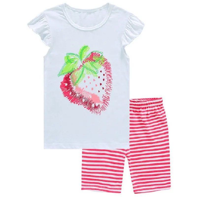 Fragola Neonate Estate Pijama Set Rosa Bambini Indumenti Da Notte 100% Cotone Più Nuovo Moda Bambini Pigiama Vestito T-Shirt Pantaloni 210413