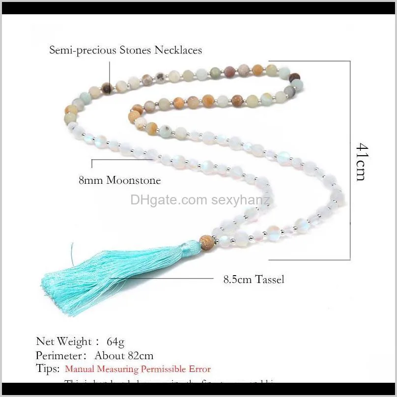 8mm natural stone handmade beaded tassel meditation yoga blessing amulet pendant moonstone necklace