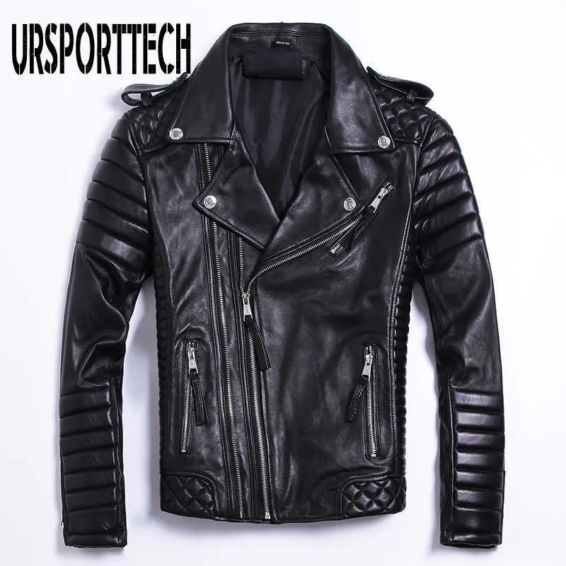 Haute qualité moto veste hommes en cuir véritable veste grande taille 4XL 5XL épais peau de vache automne Slim Fit motard en cuir manteau 210528