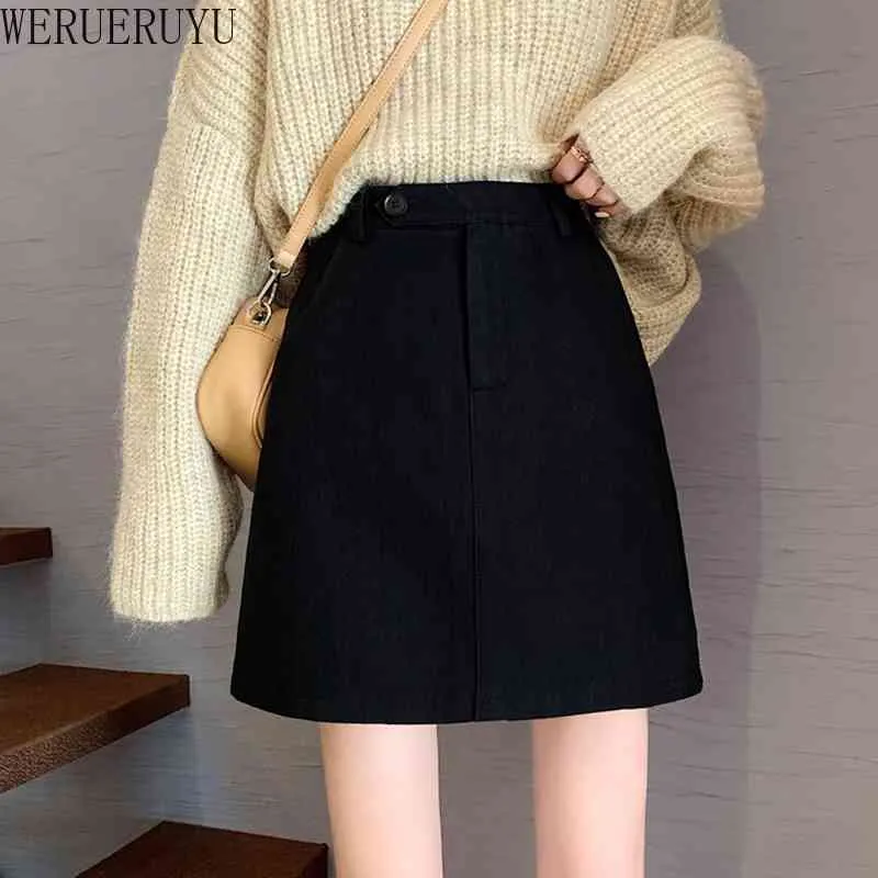 WERUERUYU Fashion Wool Skirt Women Autumn Winter Thick Warm A-Line High waist Mini Skirts Women's Woolen Boots Short Skirts 210608