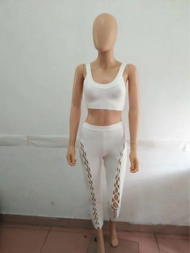 Jumpsuits das Mulheres Macacões Mulheres Sólida Sexy Hollow Out Bochsuit Bandagem Branco 2021 Elegante Festa De Design de Malha