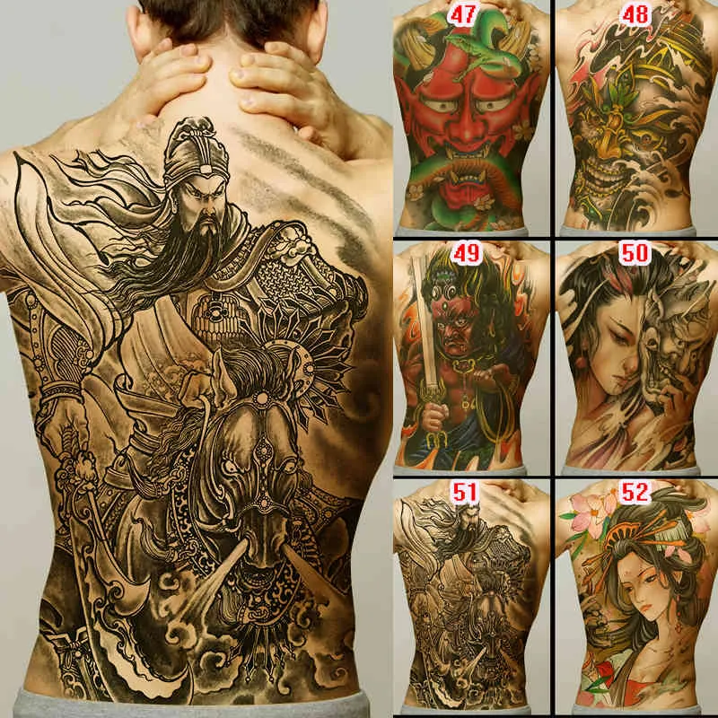 Voller Rücken hübsches temporäres Tattoo für Power Man Loyalität Geisha Drache Wasserfester Aufkleber Designs Männer Tattoos Große Größe