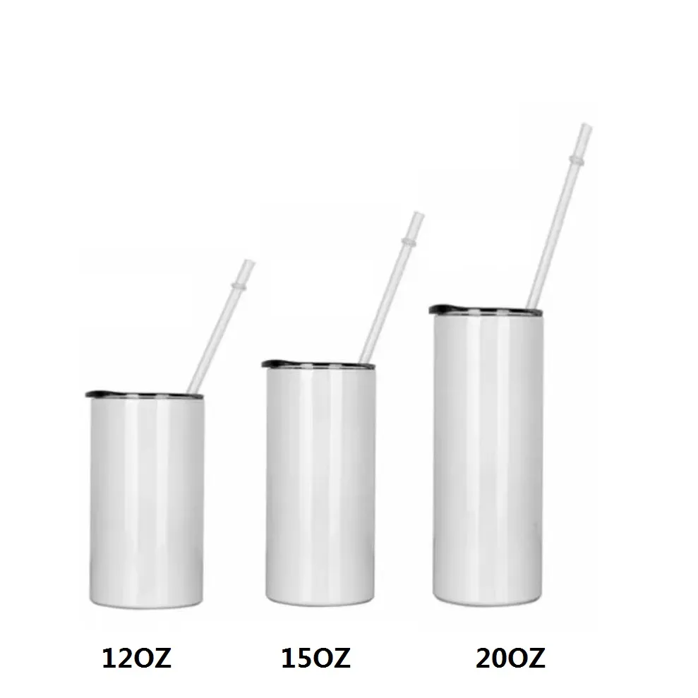 Sublimação reta copo de água branca em branco revestimento de xícara de água para transferência de calor aço inoxidável para presente