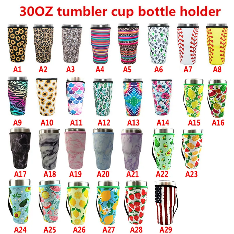 30oz Tumbler Sleeve 29 Styles Housse de gobelet en néoprène avec poignée de transport Keep Cool Anti-Freeze Bag