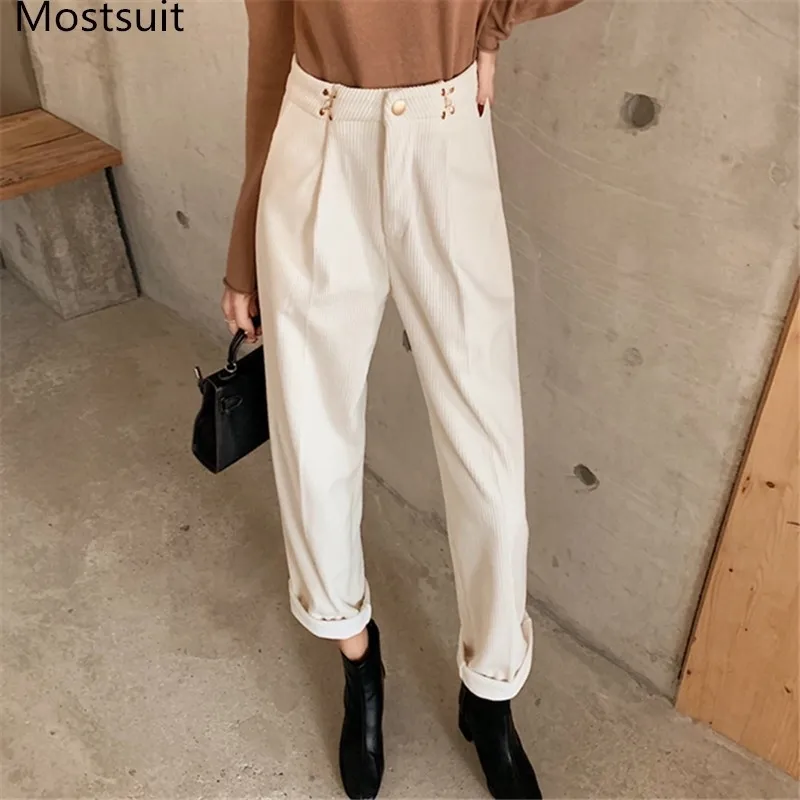 Thicken Corduroy hoge taille rechte broek vrouwen Koreaanse casual mode losse herfst winter vrouwelijke dames broek 210518