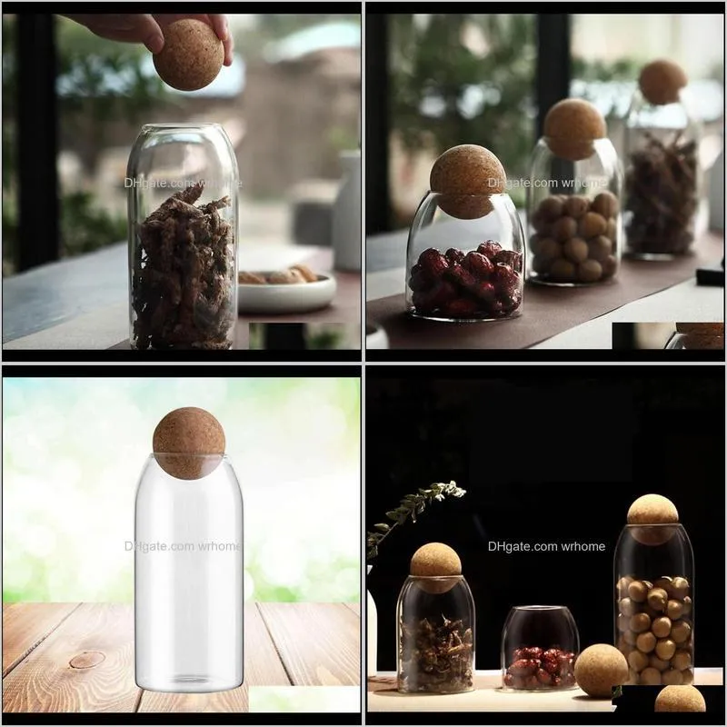 Transparent Glass Storage Tank Borosilicate Sealed Grains Container With Cork (Round Ball,) Bottles & Jars