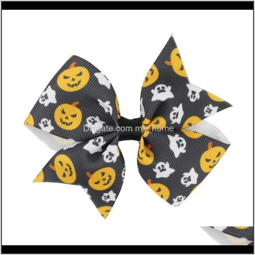 wholesale new styles halloween children`s bow hair clips ribbed ribbon fabric bowknot barrettes handmade baby headwear