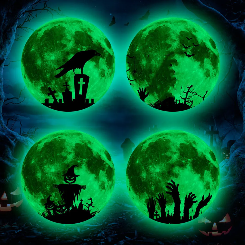 30 cm Luminous Naklejki Dekoracje Halloween Dekoracje Party Decor Noctilucent Dyni Księżyc Wakacyjny Okno Dekoracja XD24771
