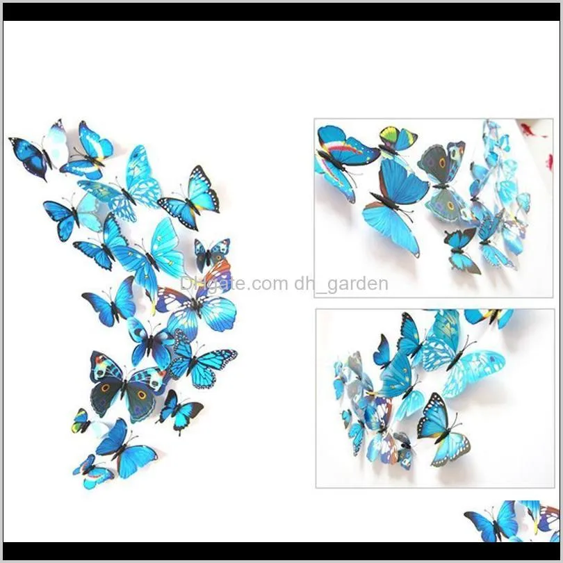 12pcs 3d butterfly wall sticker pvc simulation stereoscopic butterfly mural sticker fridge magnet art decal kid room home decor vt0446