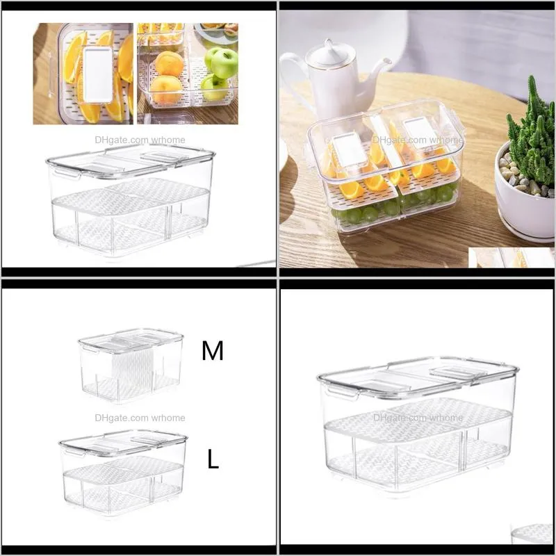 with lid fruit vegetable containers double sealed multifunction transparent rectangle plastic drain storage box refrigerator bottles &