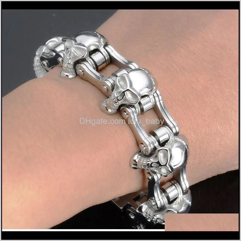 personality punk titanium steel skull biker bicycle chains bracelets exaggerated wristbands bangle trenyd jewelry brace lace high