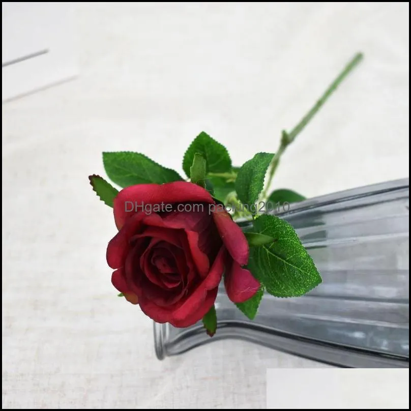Single Stem Rose Model Single-head Silk Flower Wedding Hall Decoration Home Artificial Decorative Flowers & Wreaths