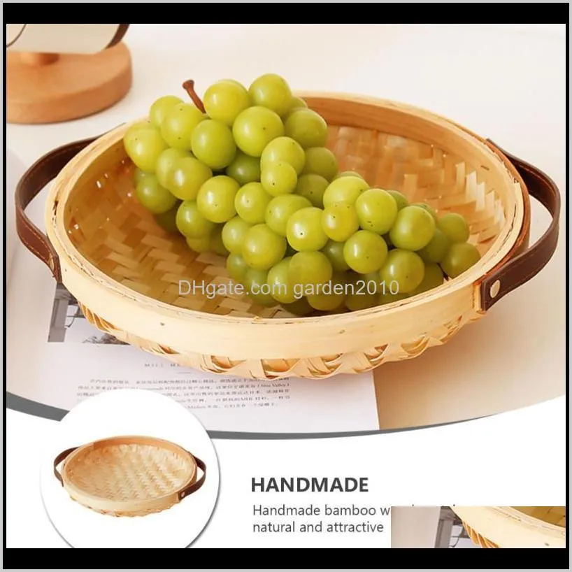 1pc bamboo woven basket round fruit storage basket bread (log color)