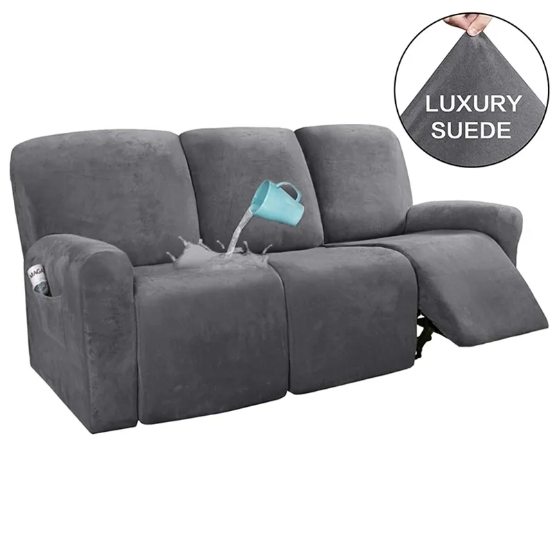 1 2 3 Seater Recliner Sofa Cover Elastic All-inclusive Massage Slipcover for Living Room Suede Lounger Armchair Couch 211116