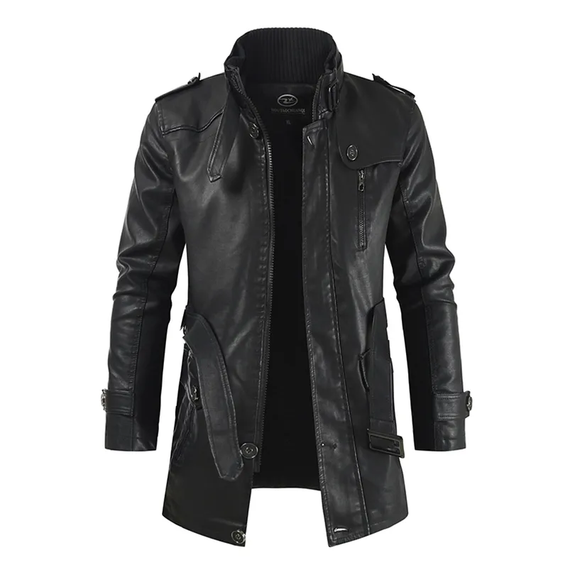 Men's Faux Leather Jacket Stand Collar, Mid-Length, Windproof Shop Now!