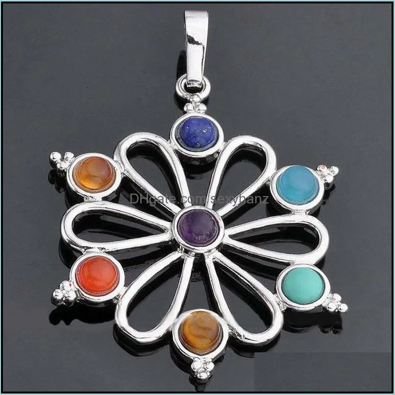 Fashion accessory Natural crystal seven chakras religious pendant alloy inlaid jewelryNecklaces bracelets rings accessor 31CCT