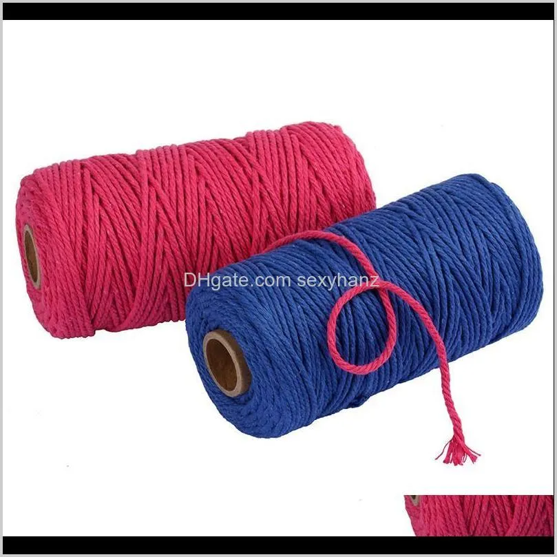 5rolls 3mm cotton cord colorful cord rope twisted craft macrame string diy home textile wedding decorative supply 100meters/roll1