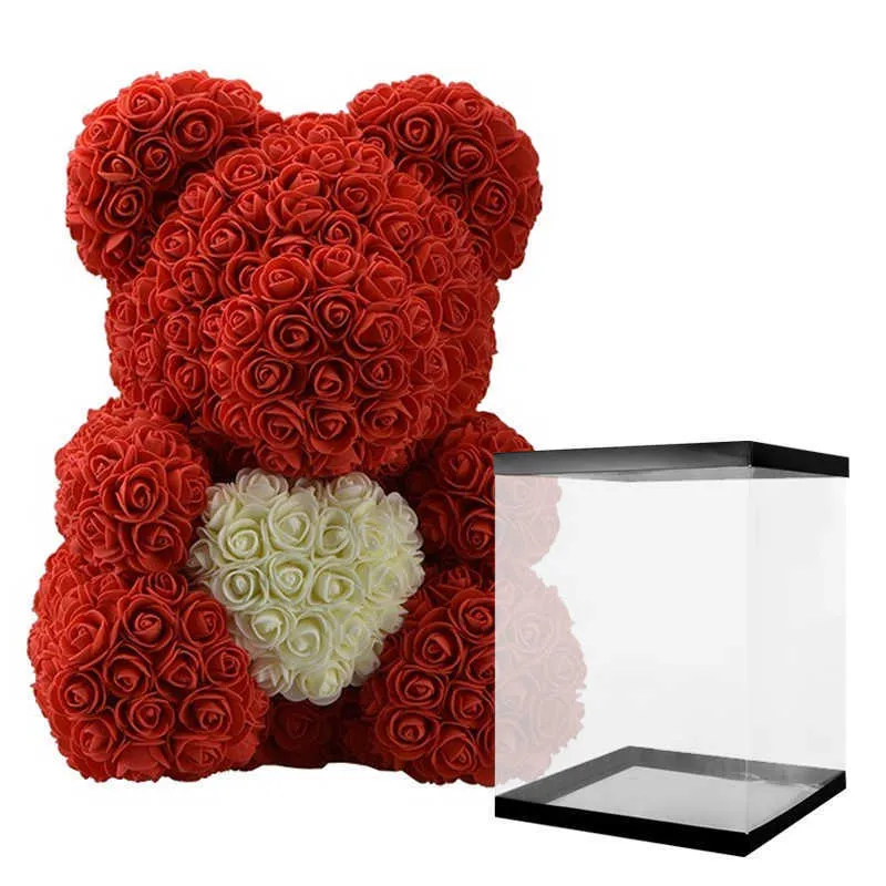 Dorp Teddy Bear med i presentförpackning Björn av rosor Konstgjord blomma Bröllop Mors daggåva för kvinnor 210624