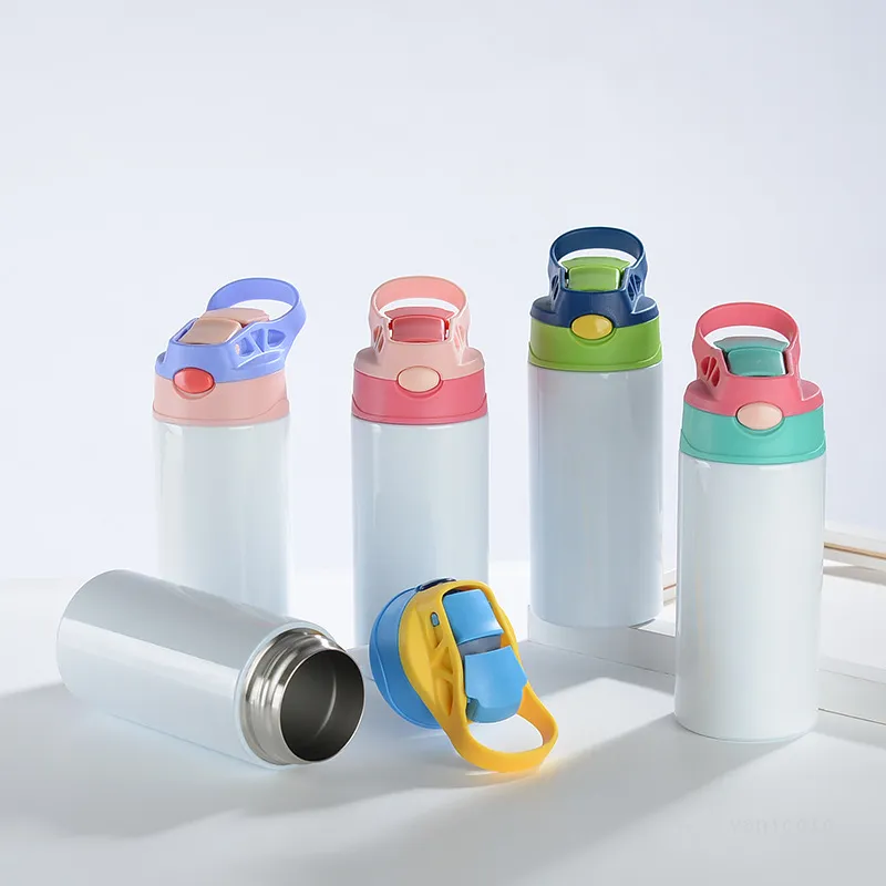 12oz sublimação copos de palha para crianças garrafa de água em branco portátil de aço inoxidável térmico thmmoscuum thormos 6 cores t500850