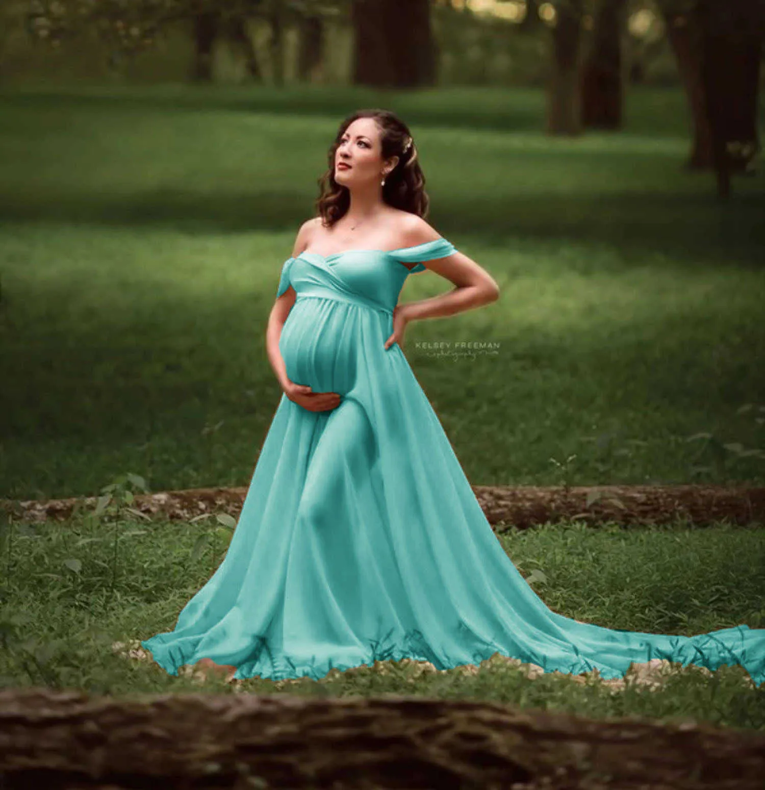 写真撮影のためのセクシーなマタニティドレス妊娠ドレス写真プロップの肩のドレス妊婦服