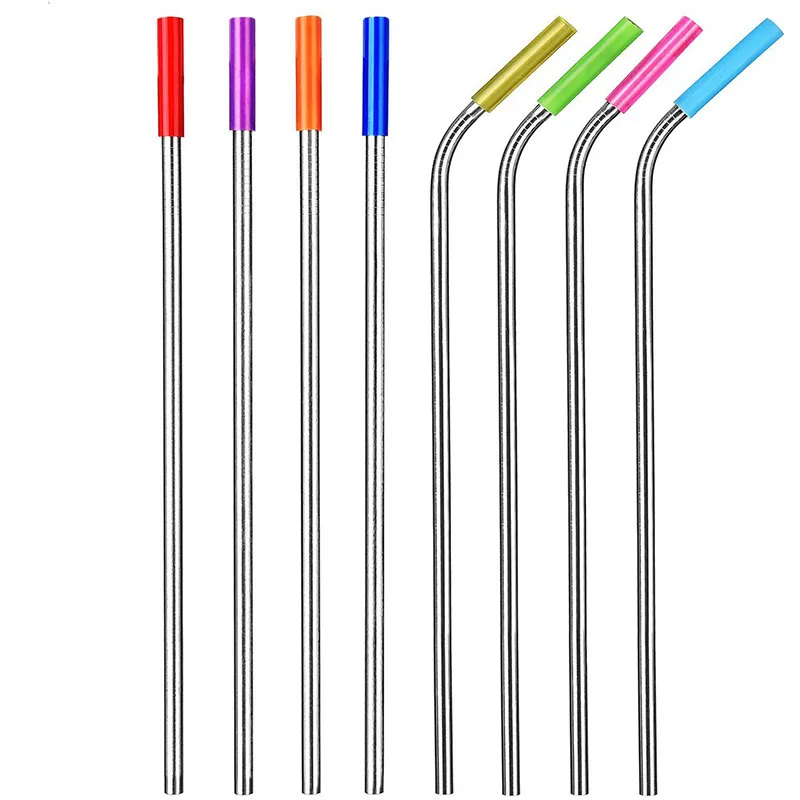 2021 Rostfritt stål dricksrullar med silikonspetskåpa 215 266mm Straws uppsättningar med rengöringsborstar för 30oz 20oz koppar