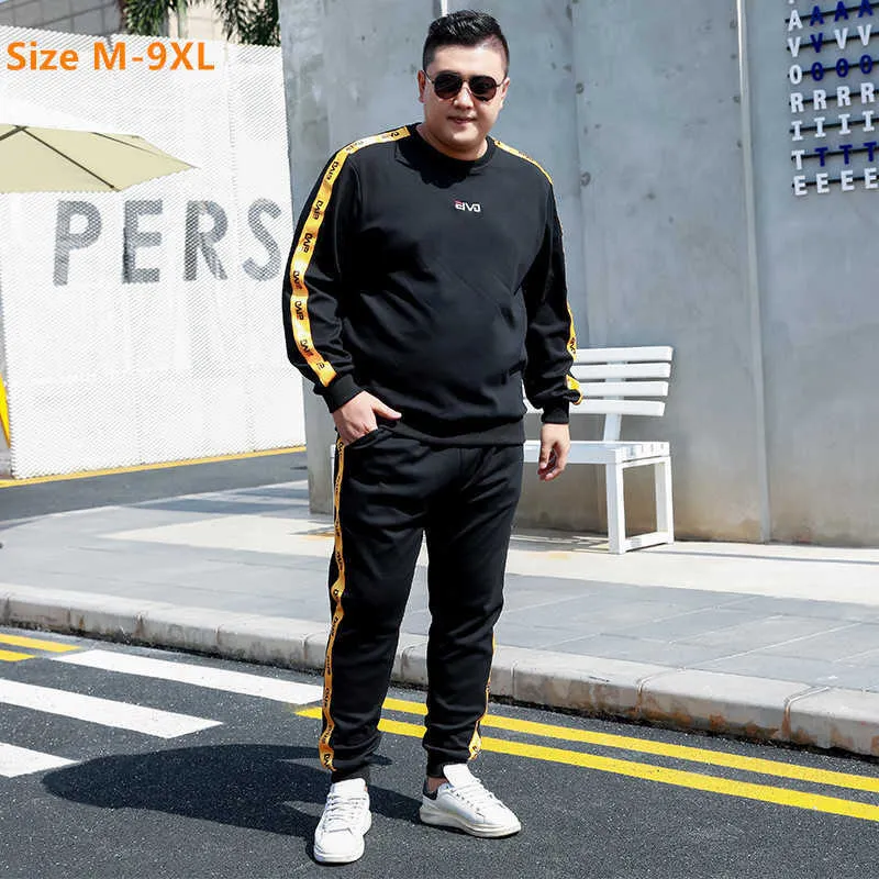 ホワイトトラックスーツ男性セットジョギングスウェットパンツスウェット2 2ピーストップスプラスサイズ6xl 8xl 9xlスプリングスポーツプルオーバー服211006