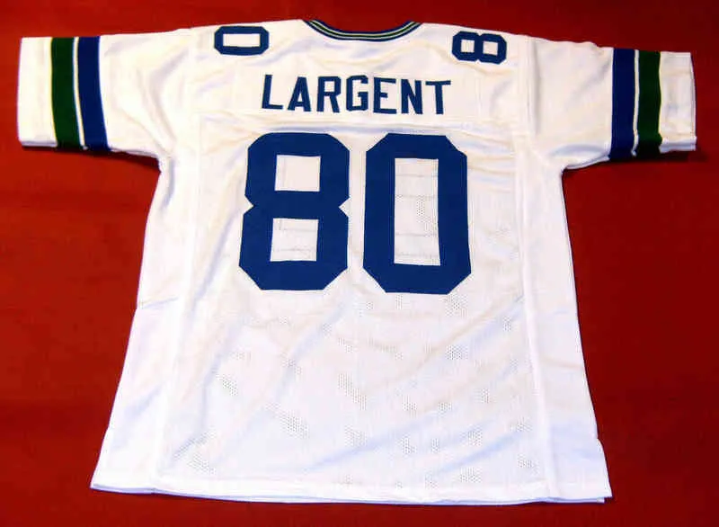 Niestandardowe koszulki piłkarskie mężczyźni młodzież kobiety vintage Steve Largent 80 Niestandardowy biały rzadki rozmiar szkoły średniej S-6XL lub dowolna nazwa i koszulki numeryczne