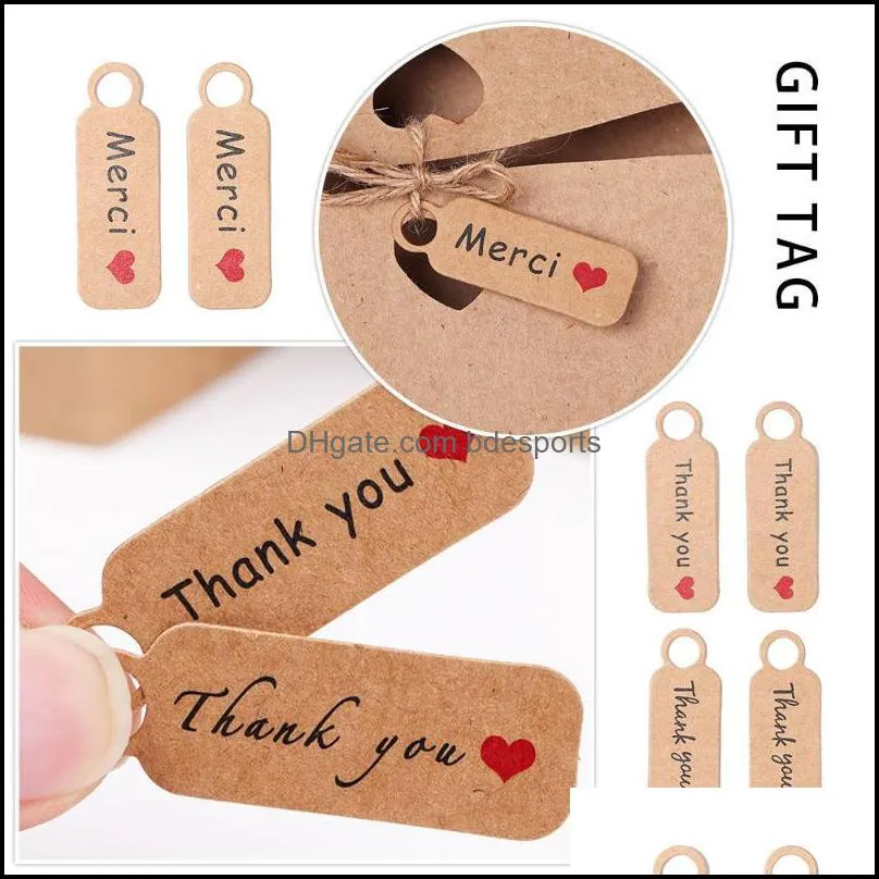 Gift Wrap 100PCS Thank You Handmade With Love Hanging Tag Brown Kraft Paper Card Blank Price Label String Party Ornament