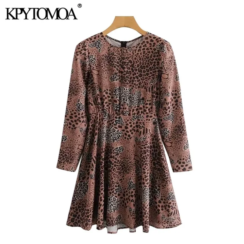 Kvinnor Chic Fashion Animal Print Mini Dress Långärmad Back Zipper Kvinna Klänningar Vestidos Mujer 210420