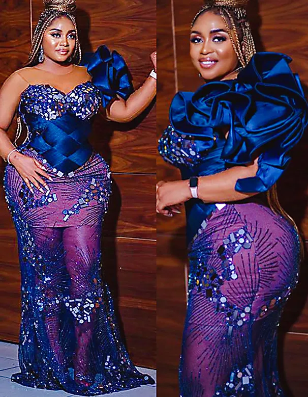 Plus Size 2022 Arabic Aso Ebi Royal Blue Mermaid Prom Dresses Luxurious Beaded Crystals Evening Formal Party Second Reception Birthday Engagement Gowns Dress