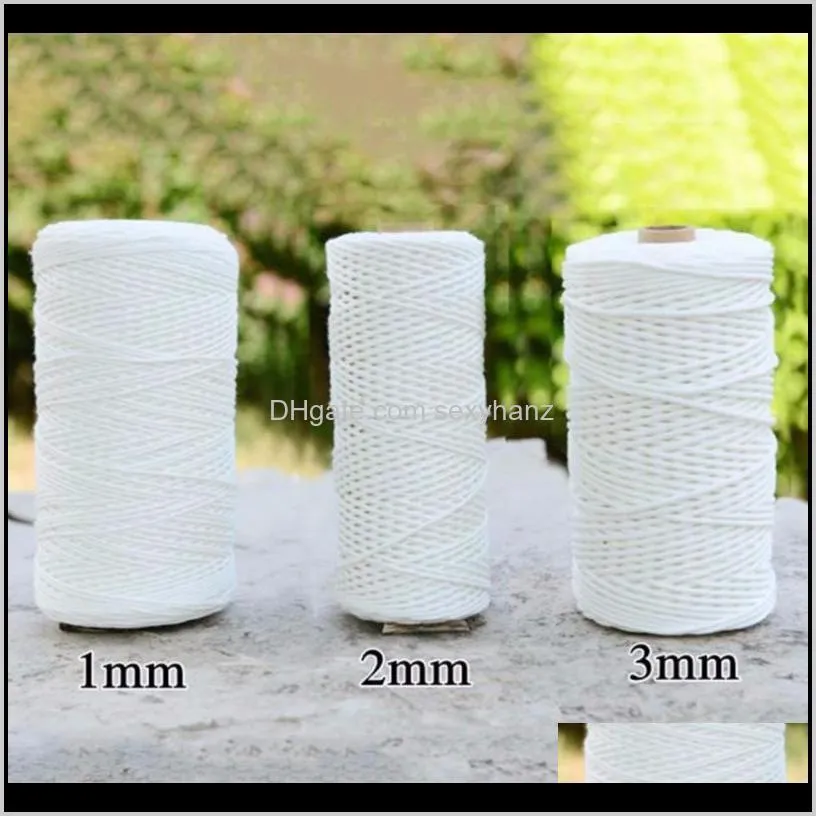 1pcs 100% natural cotton twisted cord 1/2/3mm diameter 200m/400m length for diy home textile craft macrame artisan string1