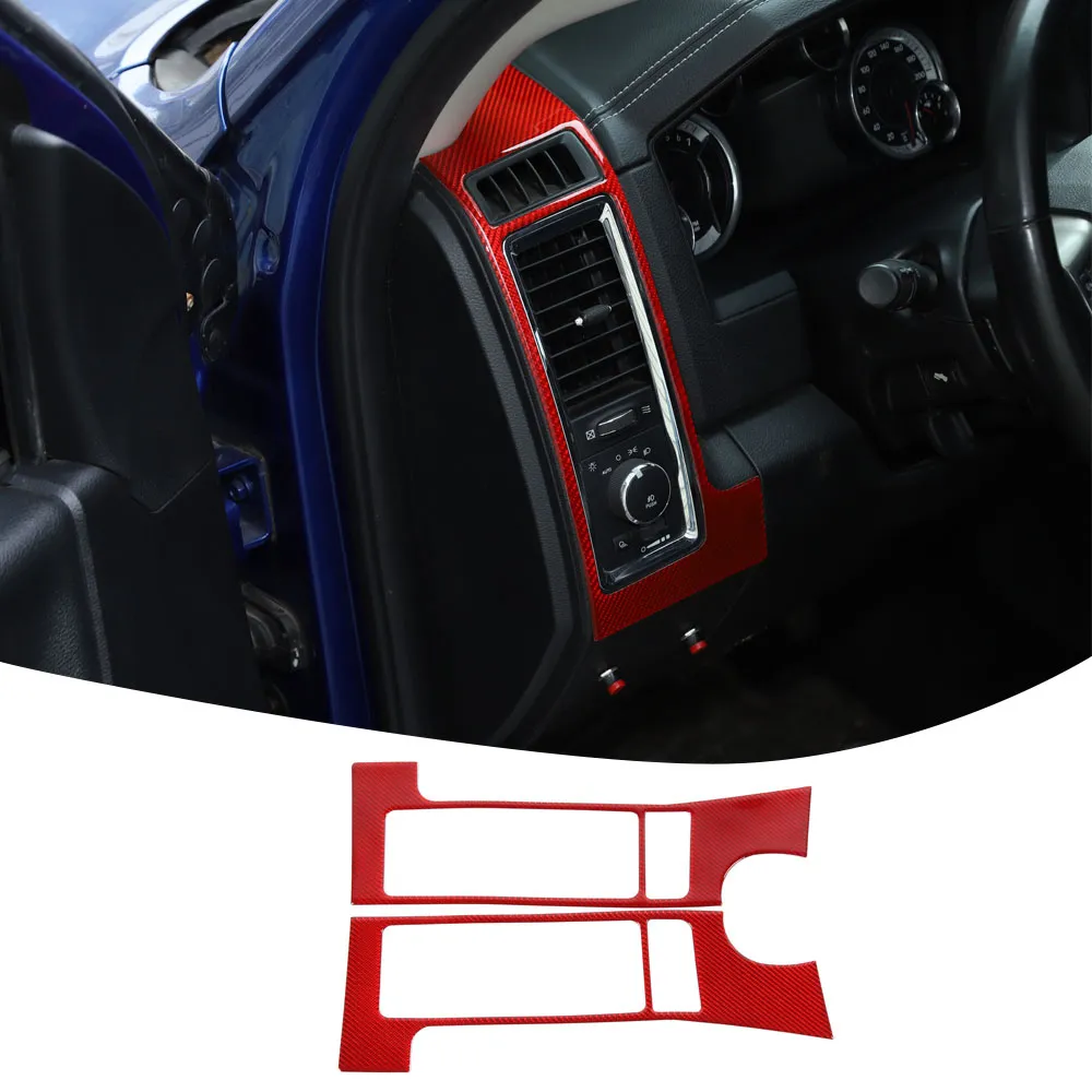 Center Console Air Outlets Dekorativ ram för Dodge RAM 1500 2010-2015 Mjukt röd kolfiber