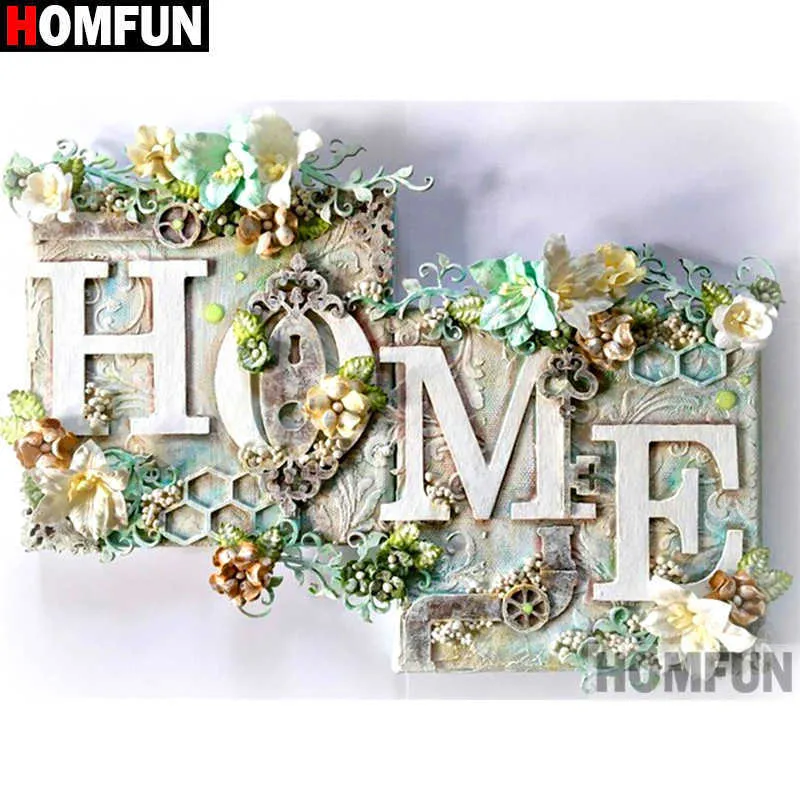 Homfun Pełny Kwadrat / Okrągły Wiertło 5D DIY Diamentowe Malowanie "Tekst kwiatowy" Haft 3D Haft Cross Stitch Home Decor A19605 210608