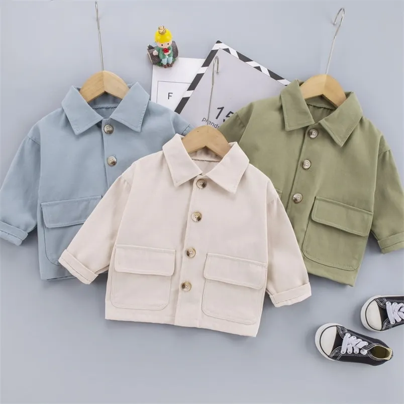 Primavera otoño moda ropa de bebé niños niñas algodón sólido trabajo abrigo casual chaqueta infantil niños Top prendas de vestir 0-5 años 211011