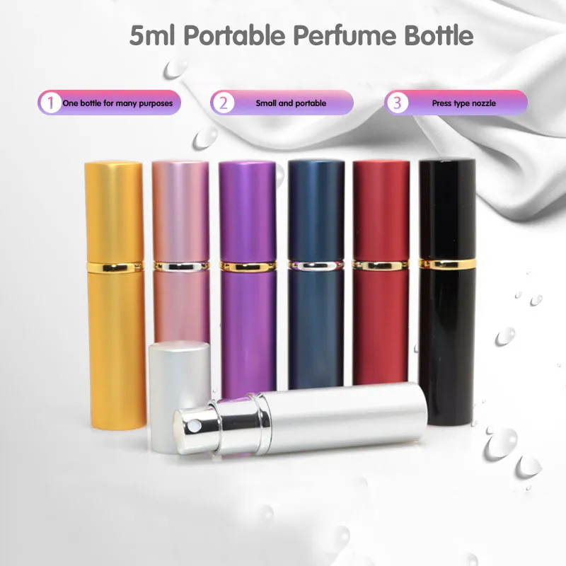 5/7PCS 5ml Portatile Vuoto Riutilizzabile Profumo Ricarica Bottiglie Spray Bottiglia di Profumo di Metallo Contenitore di Profumo di Vetro Atomizzatore bottiglia