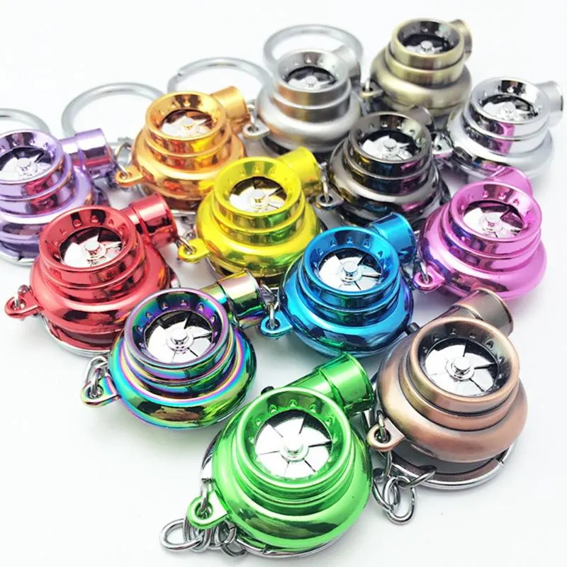 Nyckelringar Mini Turbo Turbocharger Keychain Spinning Turbin Nyckelring Ring KeyRing Keyfob Bil Inredning Gifts Tillbehör