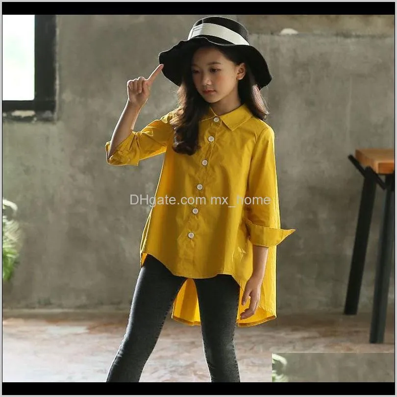 spring back to school clothing blouses teen girl shirt long sleeve white yellow autumn kids children`s shirts girls blouse 210305