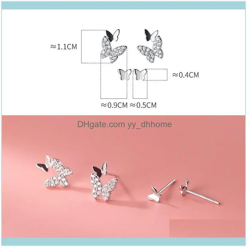 Stud AIFENAO 925 Sterling Silver Simple Zircon Butterfly Earrings For Women Jewelry Trendy Tiny Ear Studs Girl Gift Wholesale