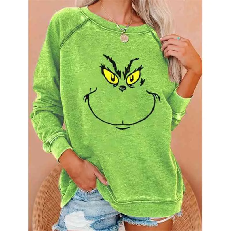 Compra Otoño Invierno Ropa Para Mujer Lindo Grinch Impreso O Cuello De  Manga Larga Sudadera Navideña Moda Casual Suelto Sudadera Con Capucha  210902 Barato | Entrega Rápida Y Calidad | Es.Dhgate